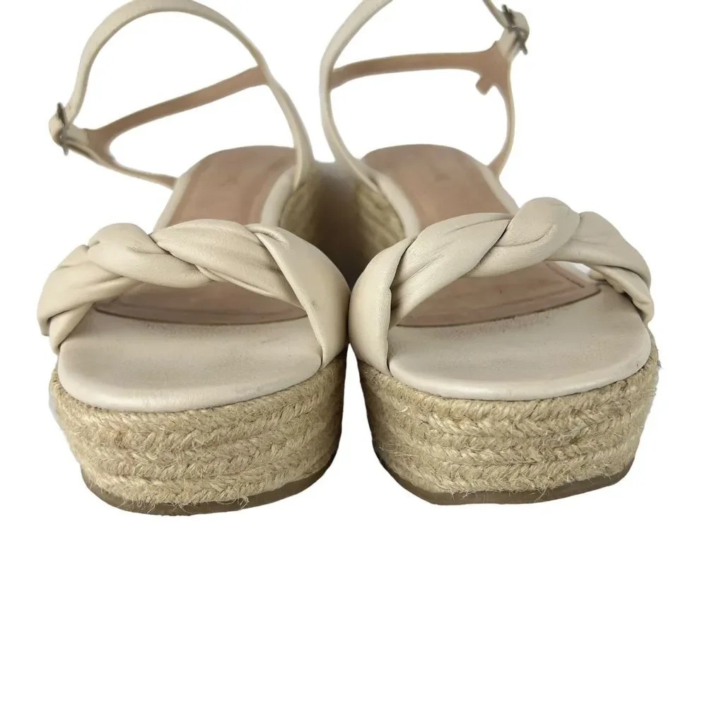 BRUNO MENEGATTI Woven Raffia Platform Wedge Leather Open Toe Slingback US Size 9